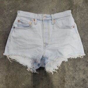Levis 501 Shorts 26 Blue High Rise Distressed Light Wash Button Fly Disco Nights